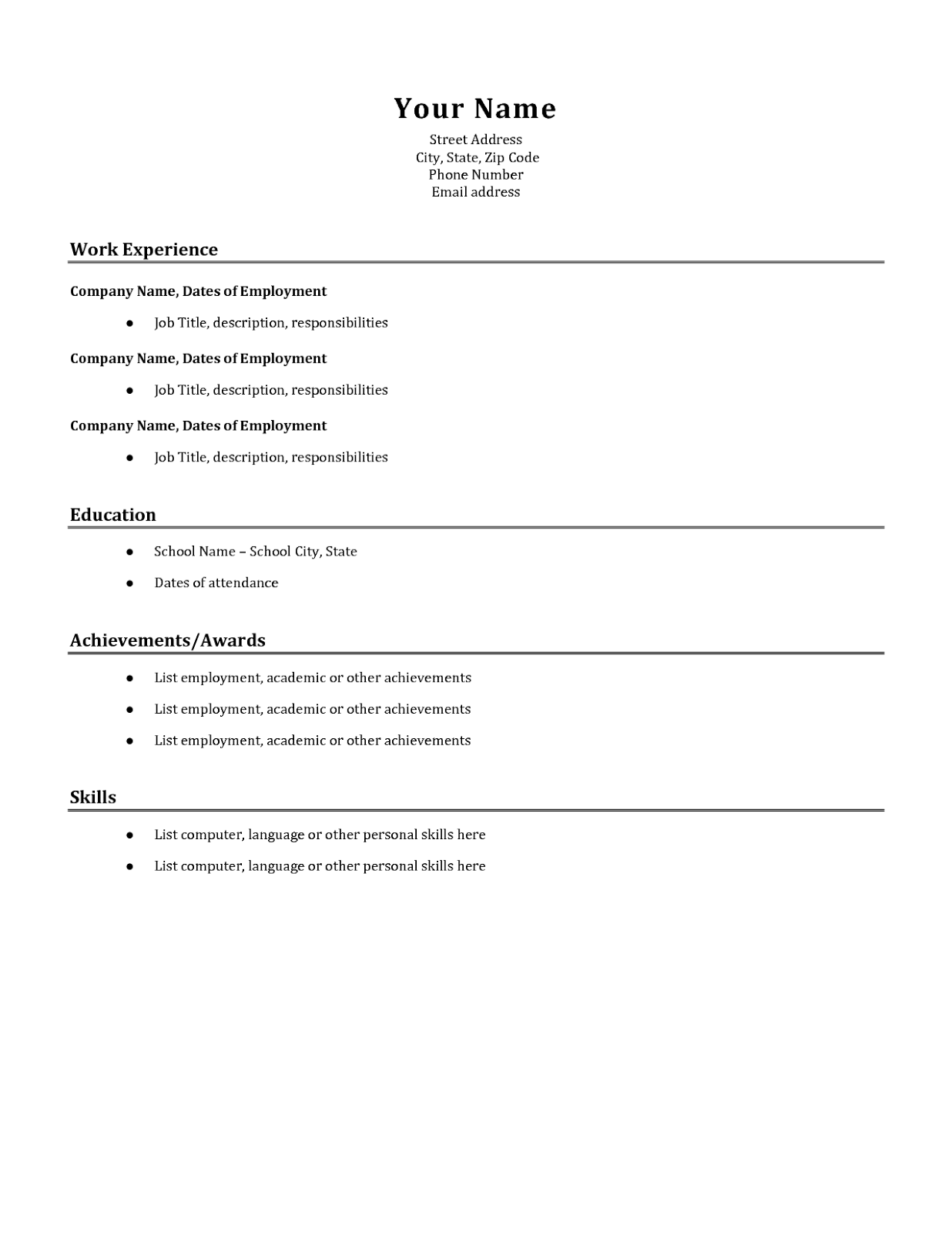 Basic resume layout
